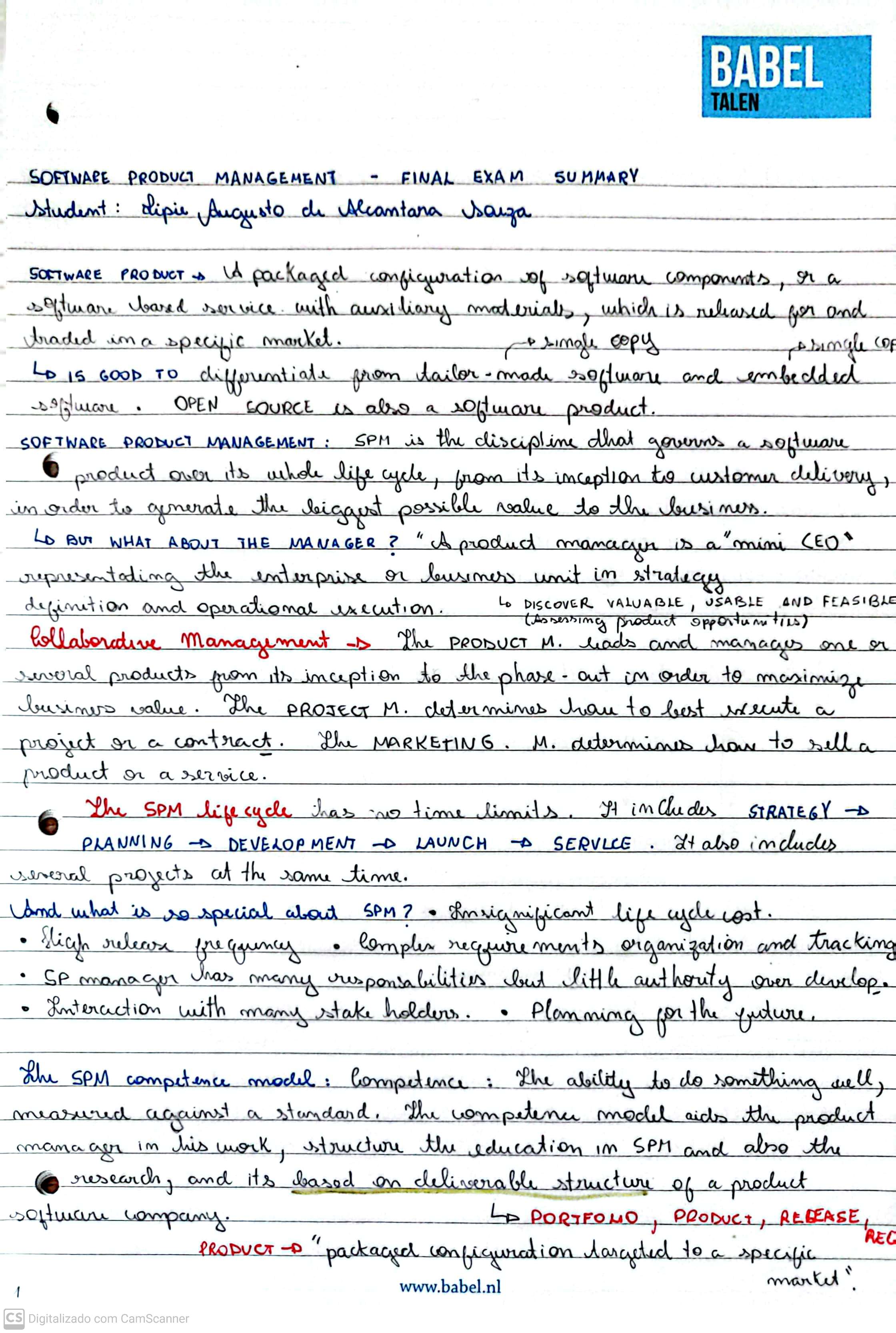 Página de caderno com anotações manuscritas